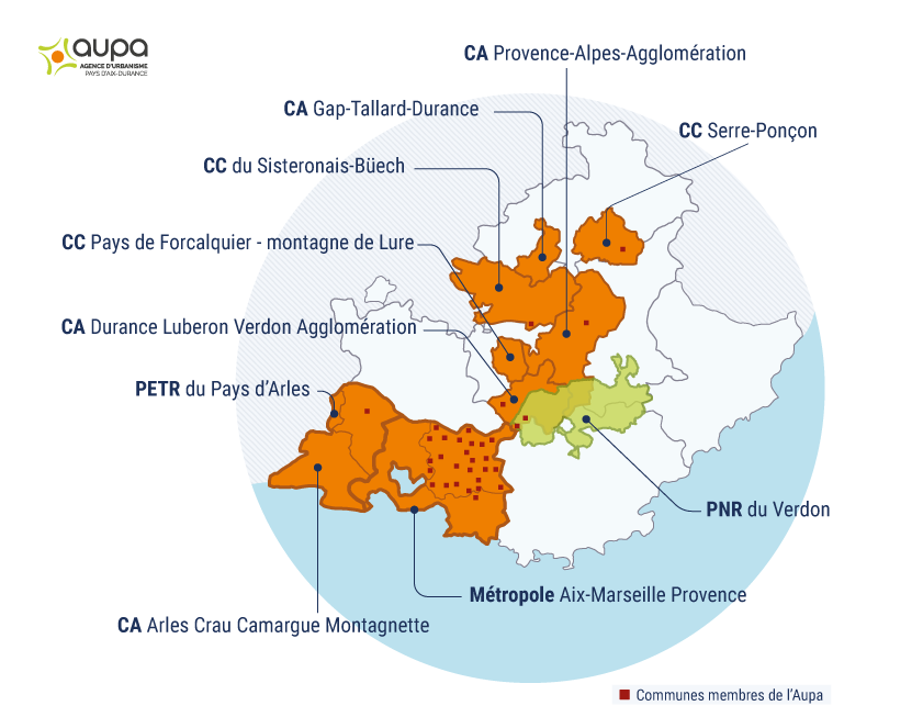 Carte des membres de l' Agence d'urbanisme du Pays d'Aix Durance - communes et territoires