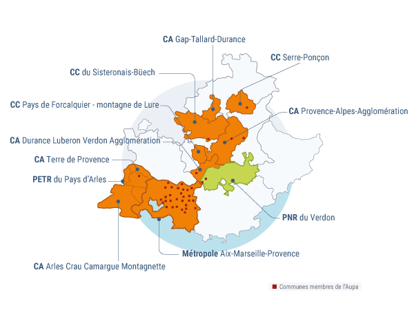 Carte des membres de l' Agence d'urbanisme du Pays d'Aix Durance 2023 - communes et territoires
