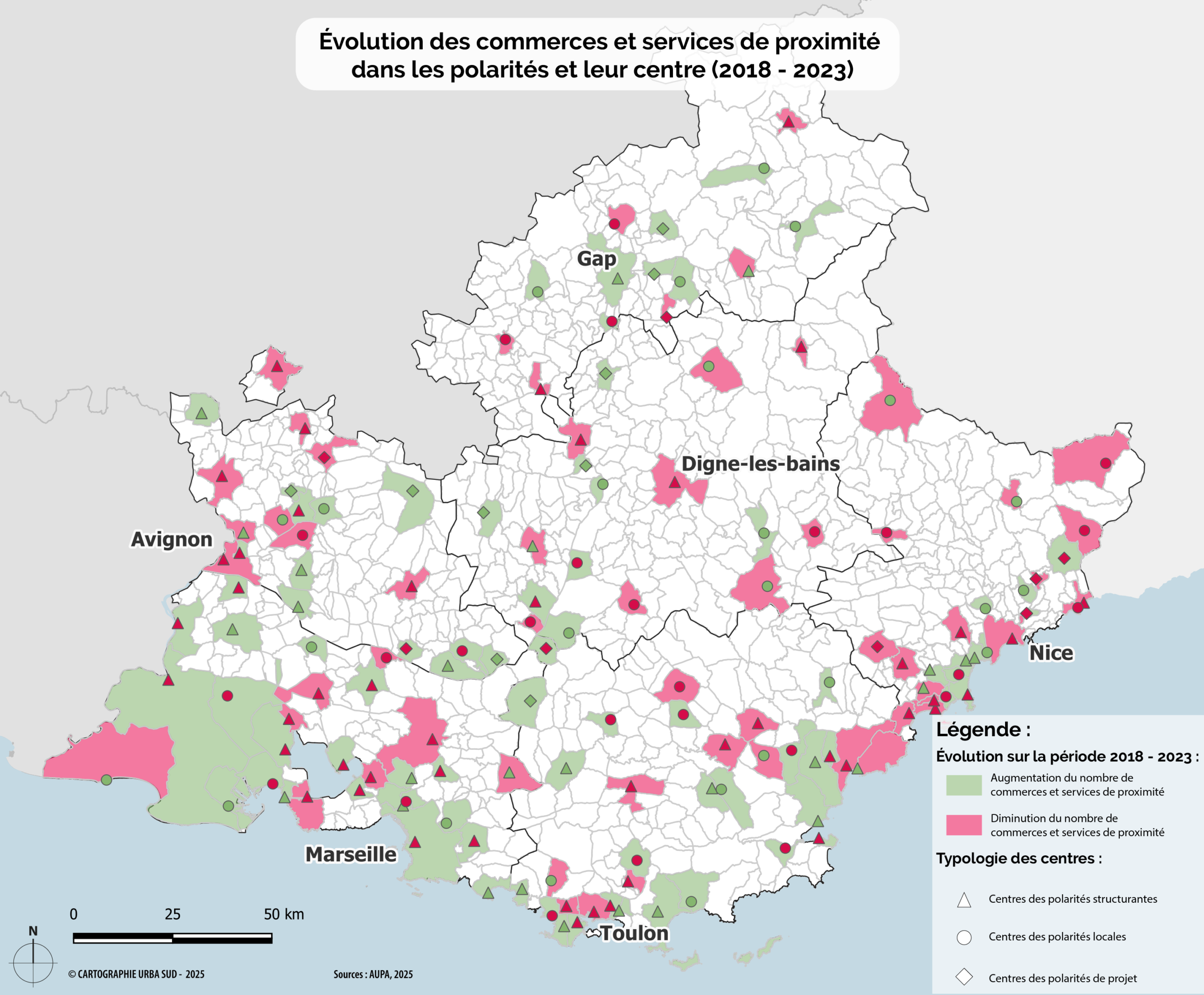 carte_obs_comprox_18_23 Cartographie sur les évolutions des commerces et services de proximité dans les polarités et leur centre